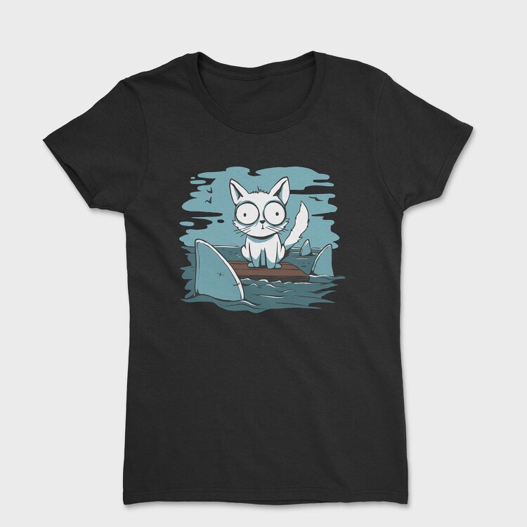 Cat Anxious Sharks Cartoon, Tricou Femei
