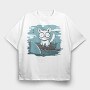 Cat Anxious Sharks Cartoon, Tricou Oversize Barbati (Unisex)