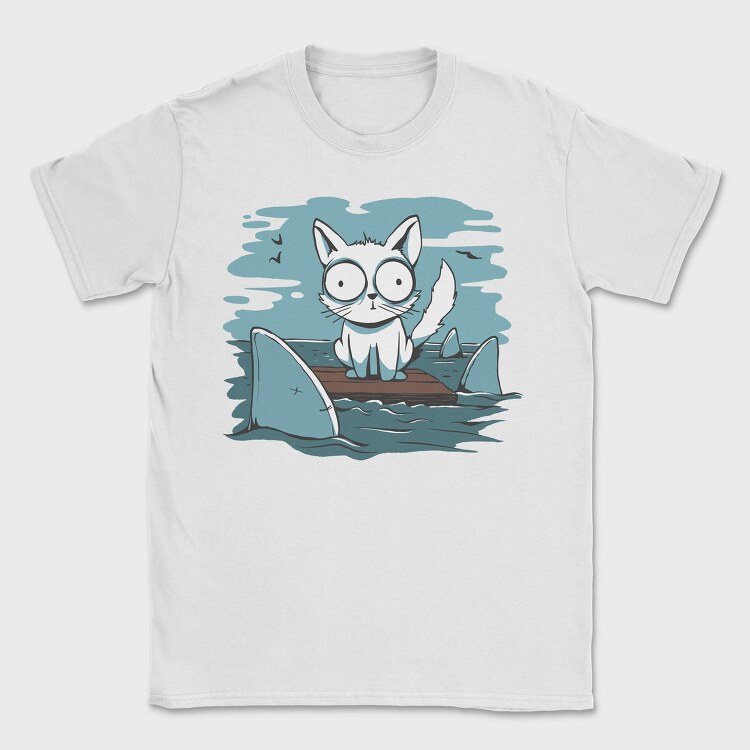 Cat Anxious Sharks Cartoon, Tricou Barbati (Unisex)