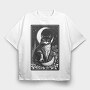 Cat and Moon Card, Tricou Oversize Barbati (Unisex)