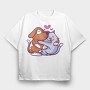 Cat and Dog Hugging, Tricou Oversize Barbati (Unisex)