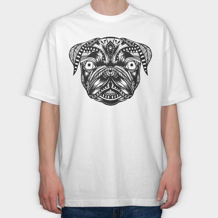 Pug Mandala, Tricou Oversize Barbati (Unisex)