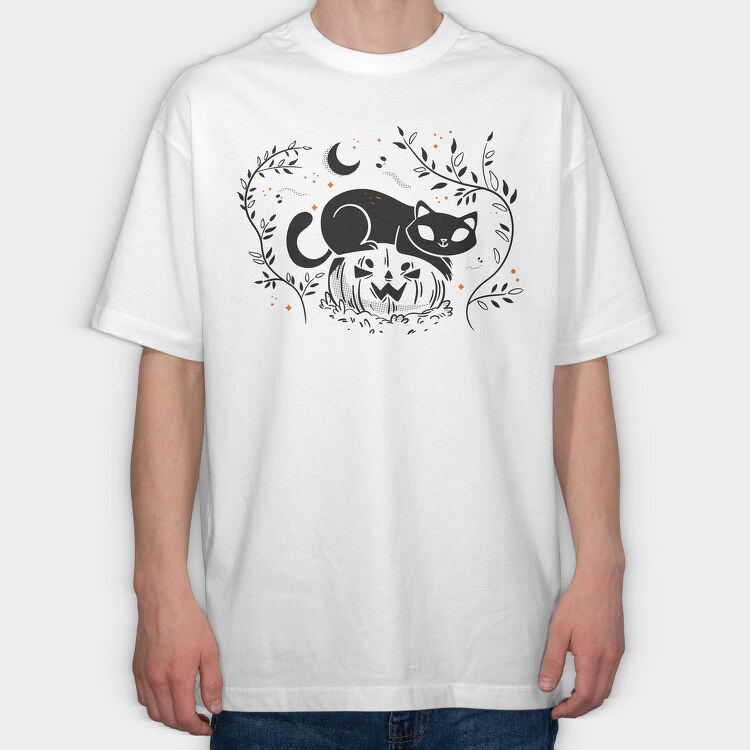 Pumpkin Cat Halloween Illustration 2, Tricou Oversize Barbati (Unisex)