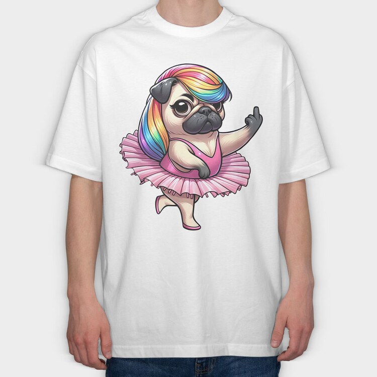 Pug Ballerina Ballet, Tricou Oversize Barbati (Unisex)