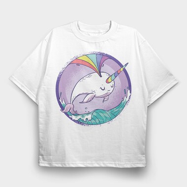 Rainbow Narwhale Whale, Tricou Oversize Barbati (Unisex)
