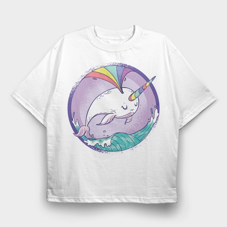 Rainbow Narwhale Whale, Tricou Oversize Barbati (Unisex)