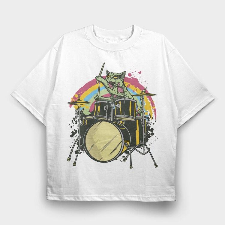Zombie Cat Drummer, Tricou Oversize Barbati (Unisex)