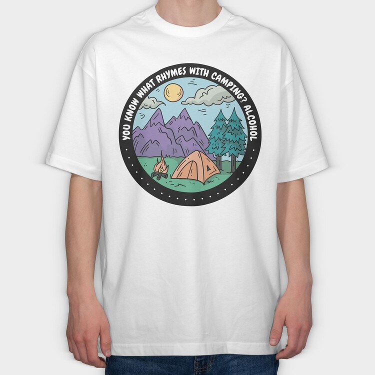 Camping Quote Alcohol, Tricou Oversize Barbati (Unisex)