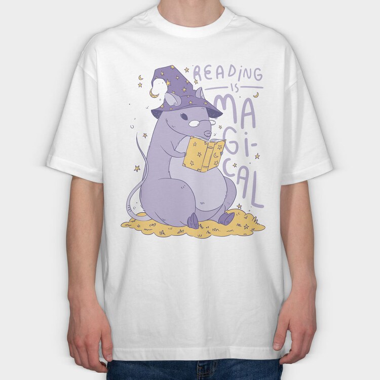 Rat Reading Magical Book, Tricou Oversize Barbati (Unisex)