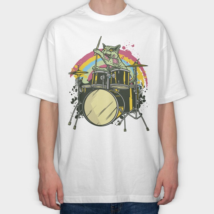 Zombie Cat Drummer, Tricou Oversize Barbati (Unisex)