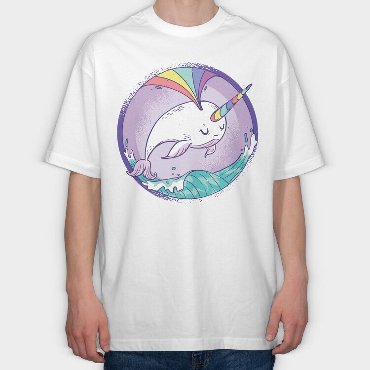 Rainbow Narwhale Whale, Tricou Oversize Barbati (Unisex)