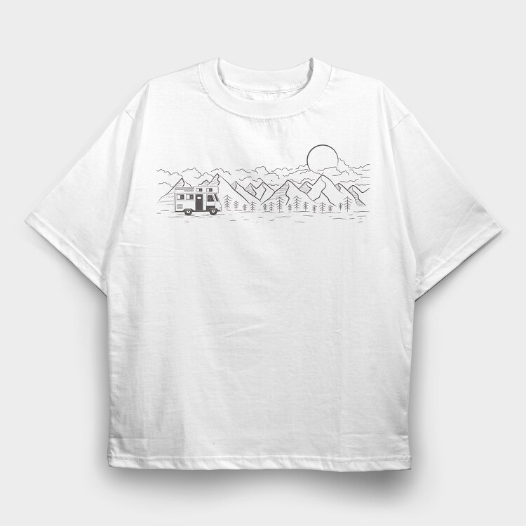 Camping Monochrome, Tricou Oversize Barbati (Unisex)