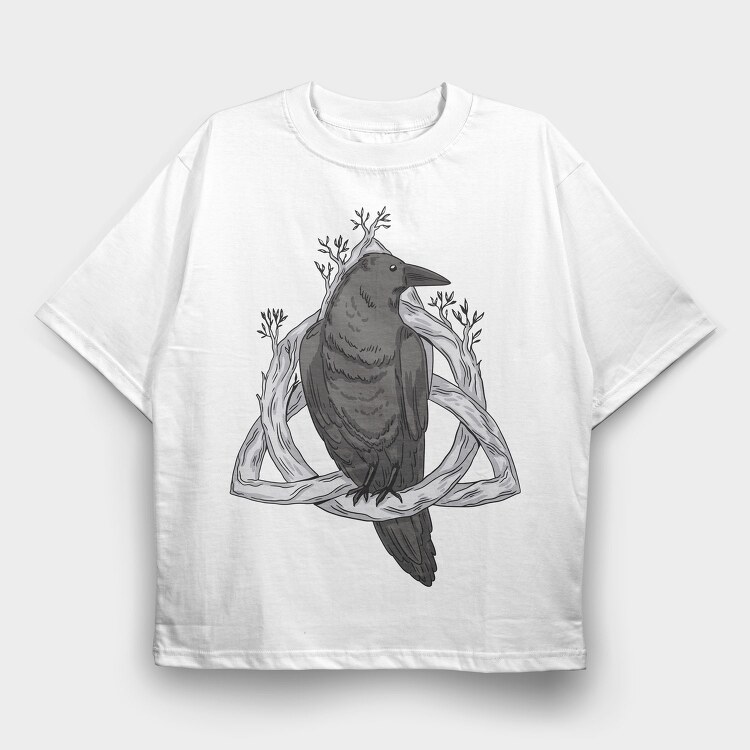 Raven On Nordic Symbol, Tricou Oversize Barbati (Unisex)