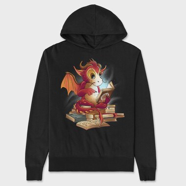 Reading Dragon Fantasy Books Illustration, Hanorac Oversize Barbati (Unisex)