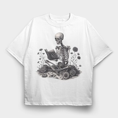 Reading Skeleton, Tricou Oversize Barbati (Unisex)