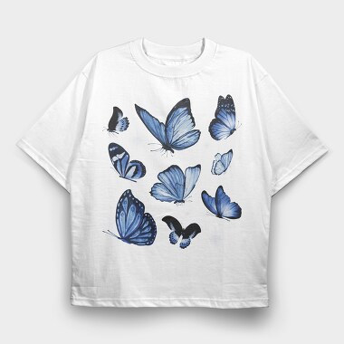 Realistic Blue Butterflies, Tricou Oversize Barbati (Unisex)