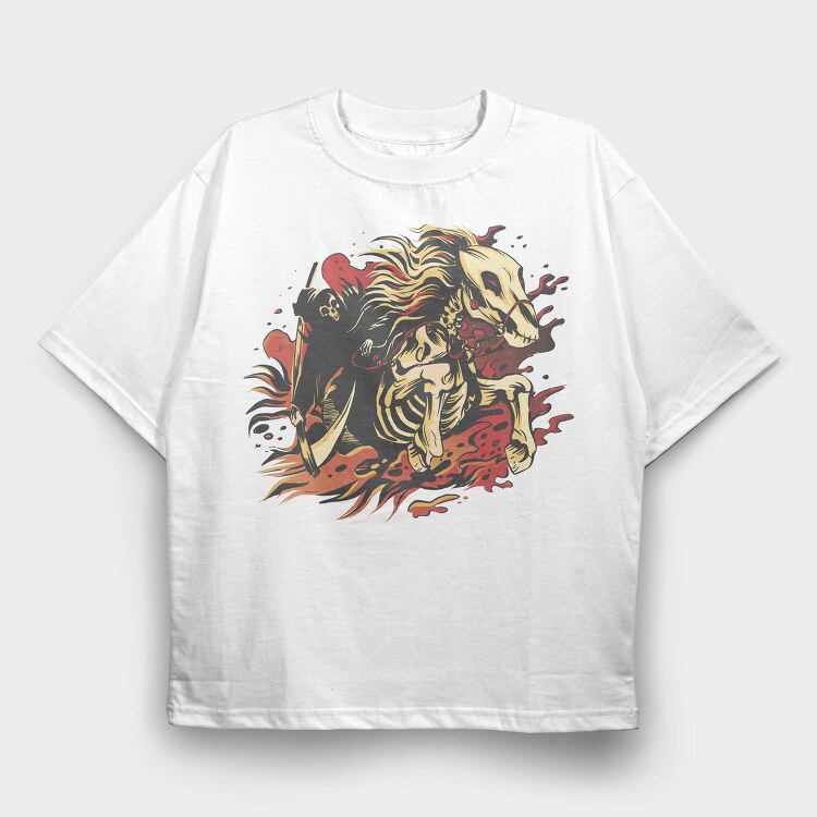 Reaper And Skeletal Horse, Tricou Oversize Barbati (Unisex)