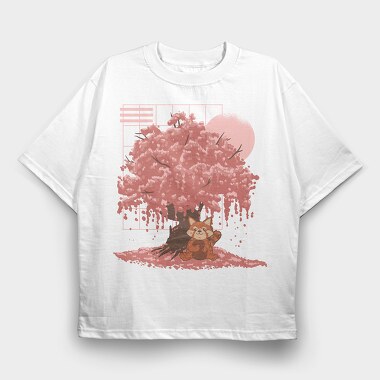 Red Panda And Sakura Tree, Tricou Oversize Barbati (Unisex)