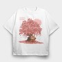 Red Panda And Sakura Tree, Tricou Oversize Barbati (Unisex)