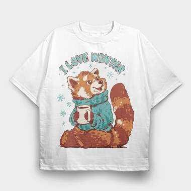 Red Panda Animal Cozy Winter, Tricou Oversize Barbati (Unisex)