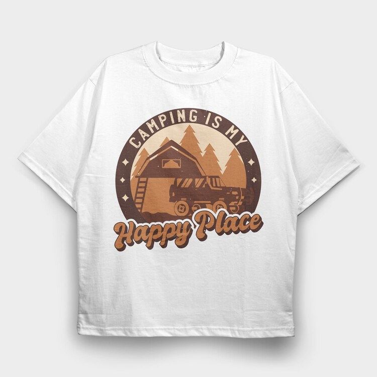 Camping Happy Place, Tricou Oversize Barbati (Unisex)