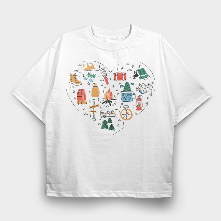 Camping Elements Heart, Tricou Oversize Barbati (Unisex)