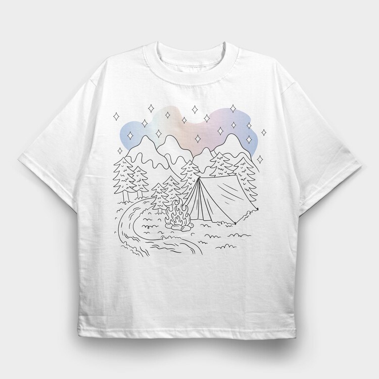 Camping Aurora, Tricou Oversize Barbati (Unisex)
