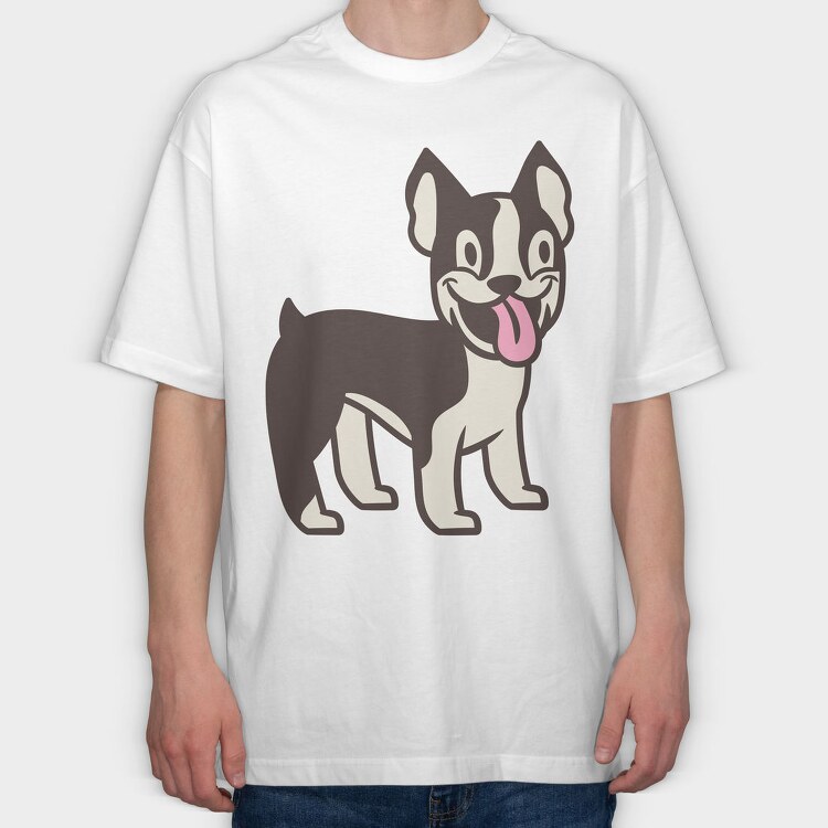 Boston Terrier Cartoon, Tricou Oversize Barbati (Unisex)