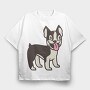 Boston Terrier Cartoon, Tricou Oversize Barbati (Unisex)