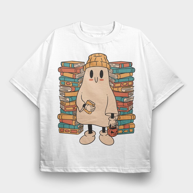 Books Cute Ghost, Tricou Oversize Barbati (Unisex)