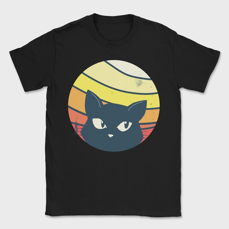 Black Cat Sunset Retro, Tricou Barbati (Unisex)