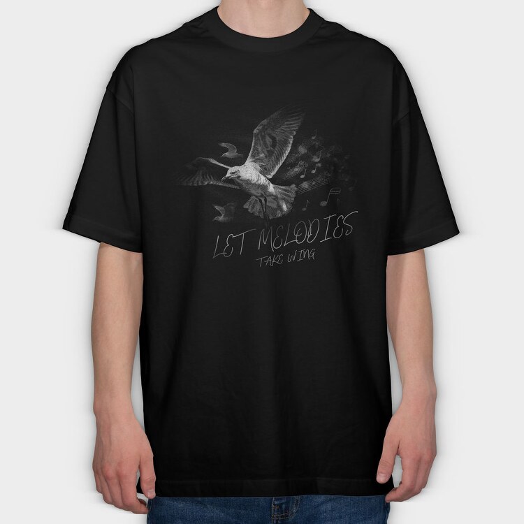 Birds Music Monochrome, Tricou Oversize Barbati (Unisex)