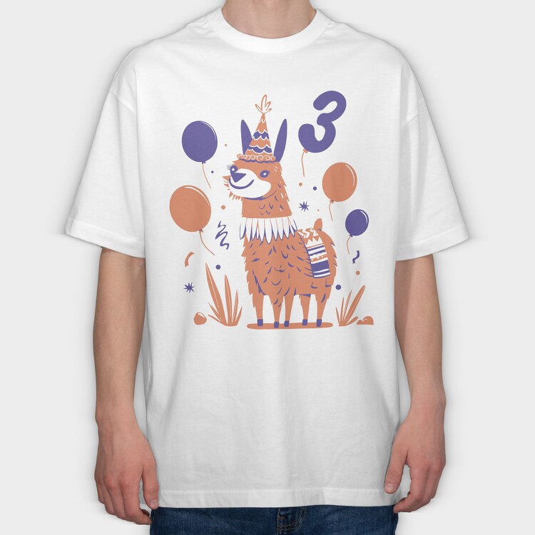 Birthday Llama, Tricou Oversize Barbati (Unisex)