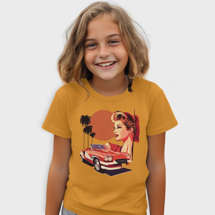 Classic Car Convertible Girl Trees, Tricou Copii