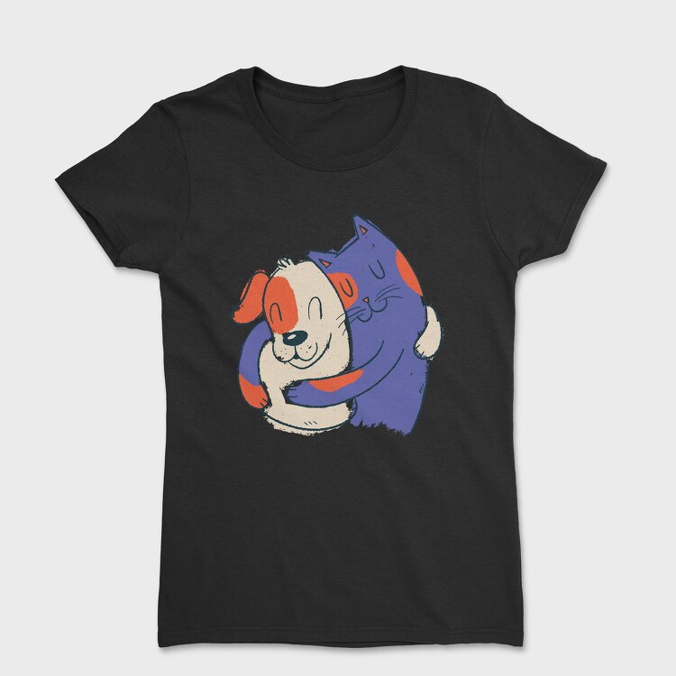 Blue Cat and Dog Hugging, Tricou Femei