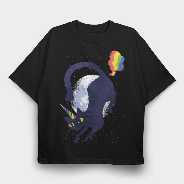 Black Cat Unicorn, Tricou Oversize Barbati (Unisex)