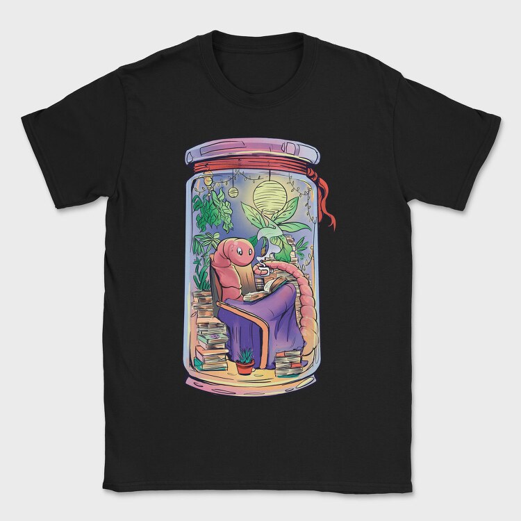 Cozy Worm Reading Books Jar Chill, Tricou Barbati (Unisex)