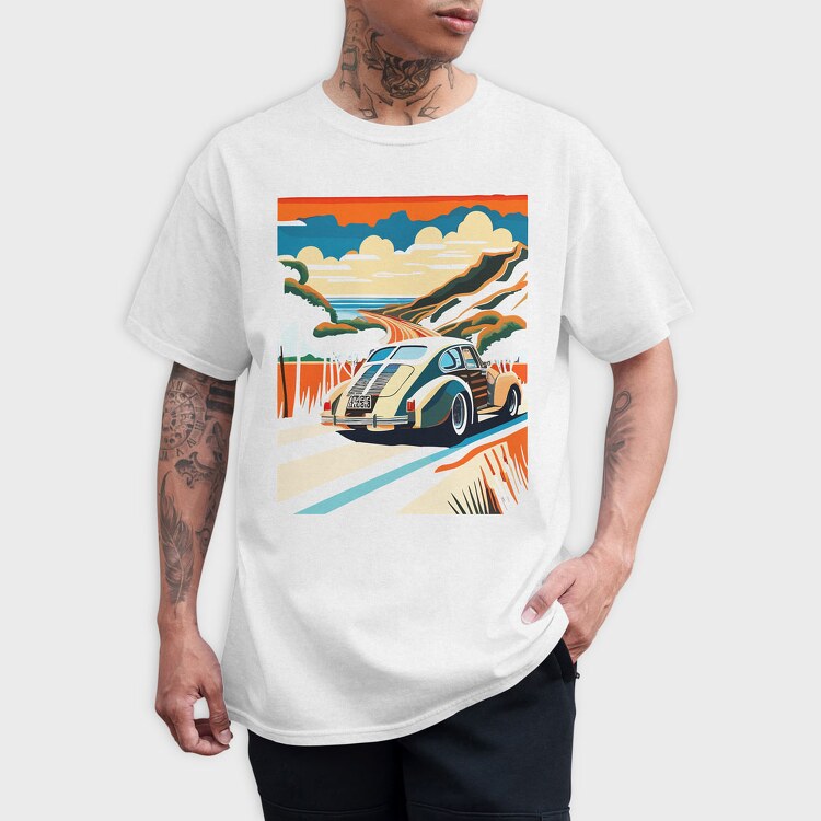 Classic Car Mountain Sunset Trees, Tricou Barbati (Unisex)