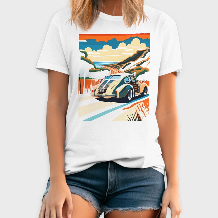 Classic Car Mountain Sunset Trees, Tricou Barbati (Unisex)