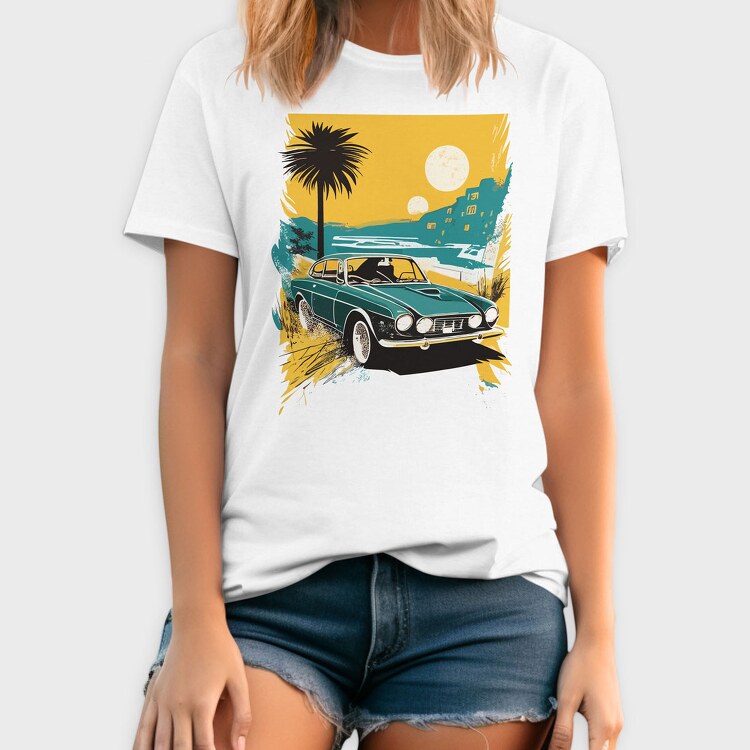 Classic Car Palm Trees Sun Sea City, Tricou Barbati (Unisex)
