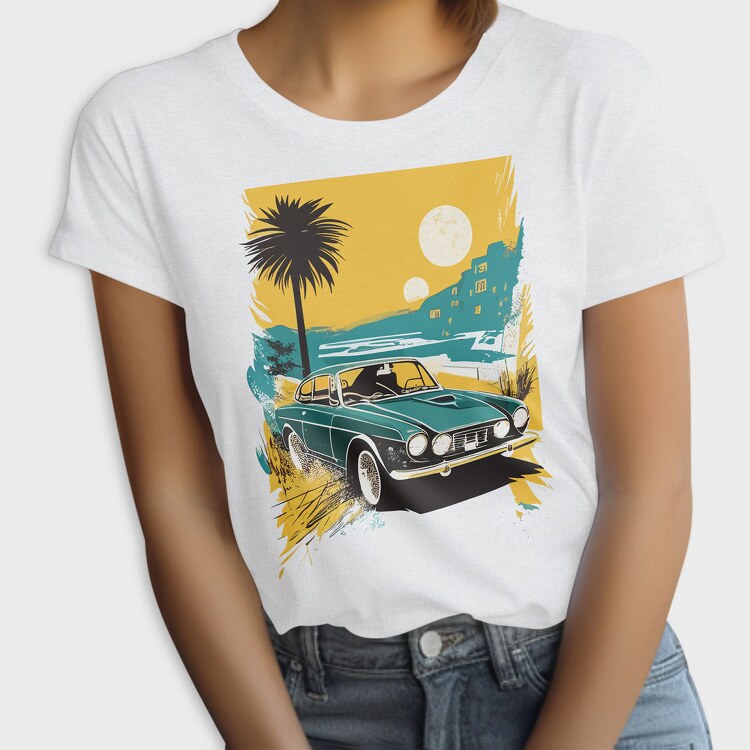 Classic Car Palm Trees Sun Sea City, Tricou Femei