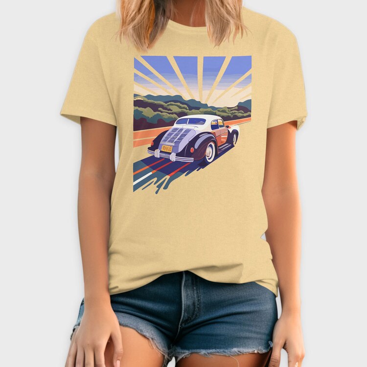 Classic Car Road Trees Sunset, Tricou Barbati (Unisex)
