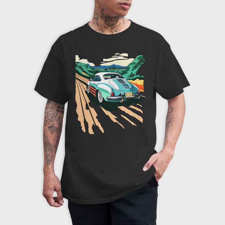 Classic Car Trees Landscape Retro, Tricou Barbati (Unisex)