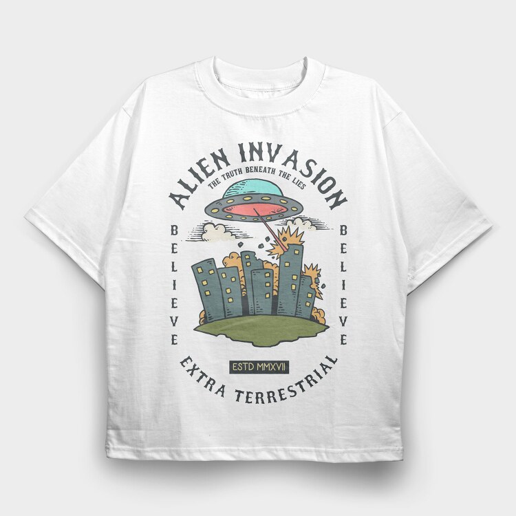 Alien Attack, Tricou Oversize Barbati (Unisex)