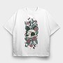Flowers Cat Skull, Tricou Oversize Barbati (Unisex)