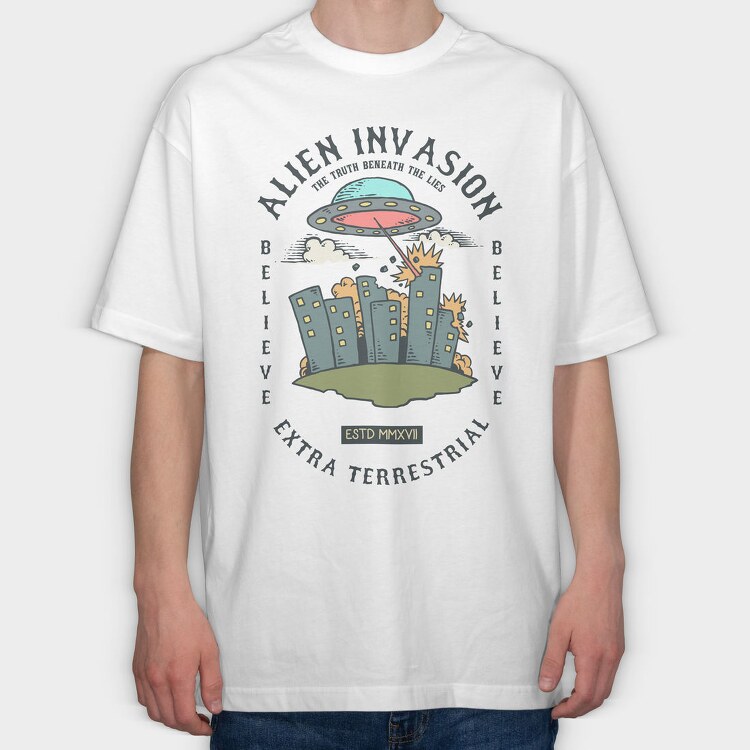 Alien Attack, Tricou Oversize Barbati (Unisex)