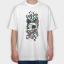 Flowers Cat Skull, Tricou Oversize Barbati (Unisex)
