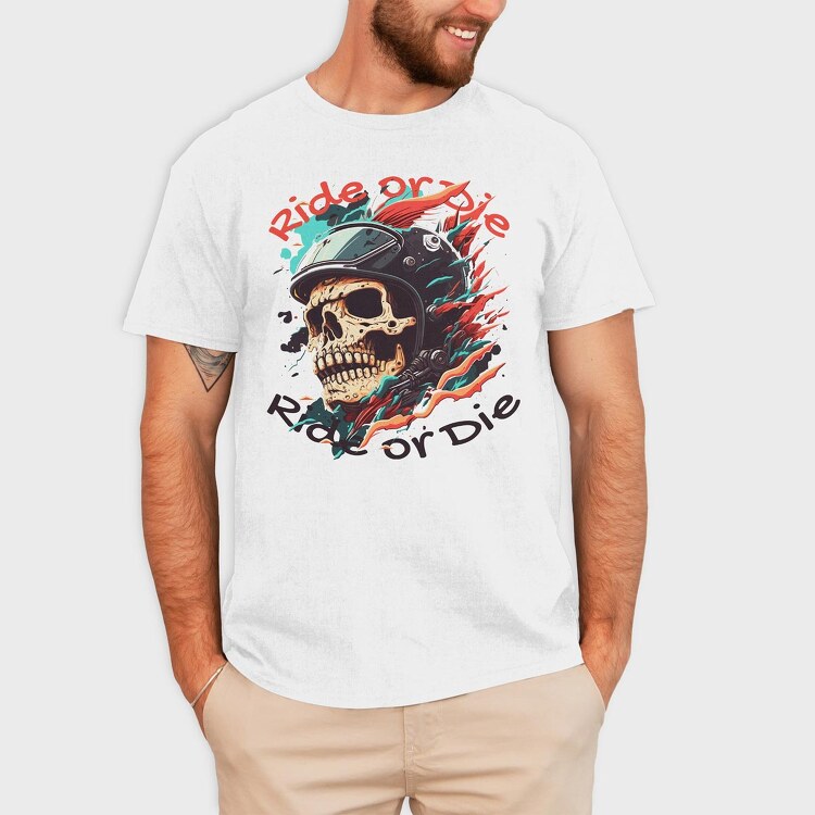Motorcycle Helmet Skull Ride or Die, Tricou Barbati (Unisex)