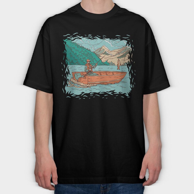 Fisherman Boat, Tricou Oversize Barbati (Unisex)
