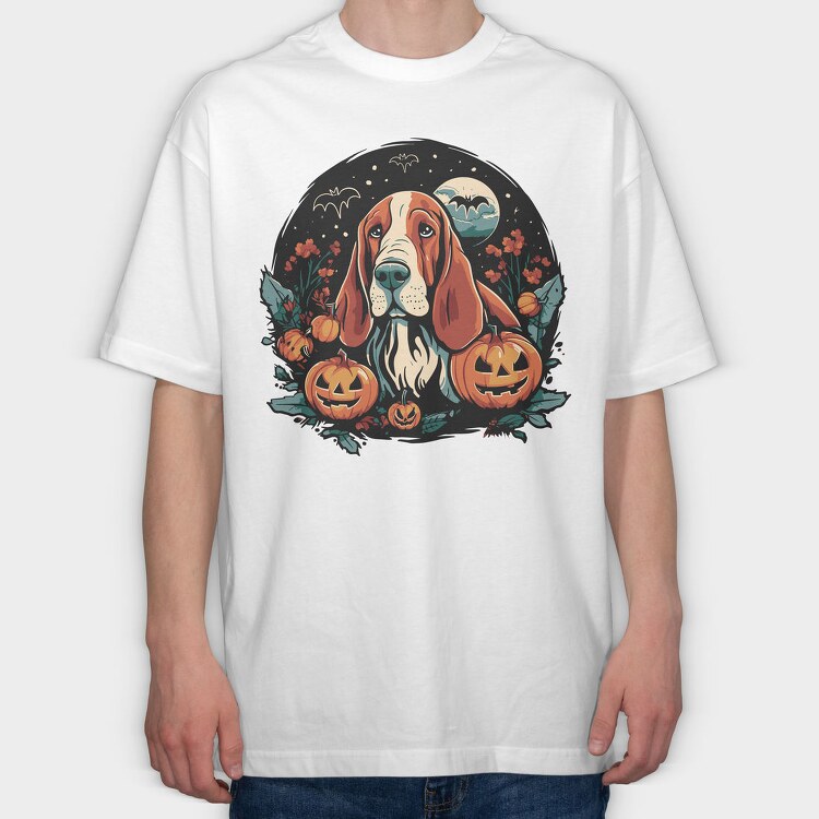 Basset Hound Halloween, Tricou Oversize Barbati (Unisex)